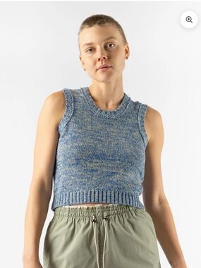 Camiel Fortgens Fitted Spencer Knit Vest Blue Marled Cotton Size S